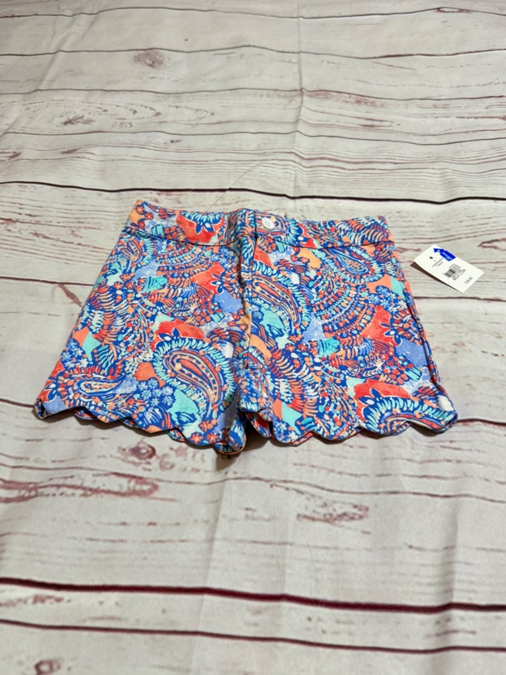 crown & ivy Girls' Paisley Scallop Hem Shorts - Blue Coral